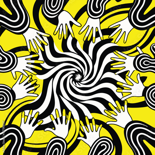 Vibrant Yellow Abstract Art Swirling Spiral Hands Collage