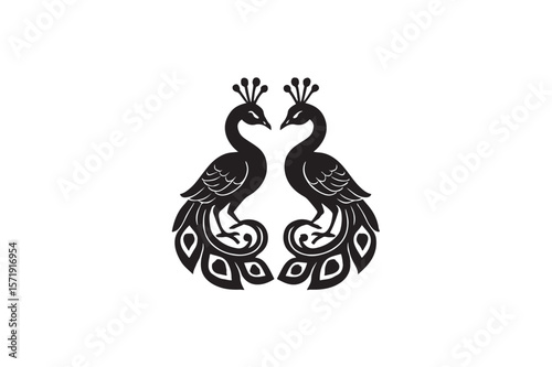 Peacock twin head vector silhouette on white background.01