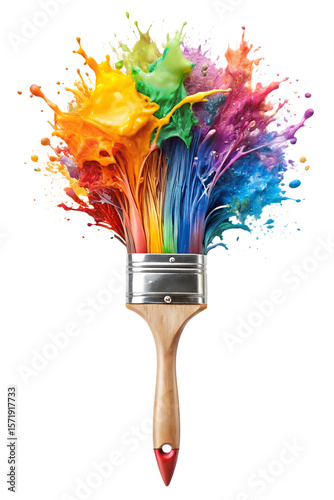 Vibrant Painting Brush with Rainbow Color Splashes