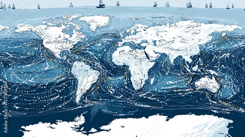 Ocean current mapping with marine flow dynamics 4K Seamless loop animation