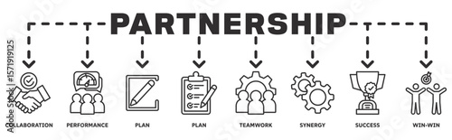 Partnership banner web icon vector illustration concept with icon of Collaboration, performance, plan, plan, teamwork, synergy, success, win-win
