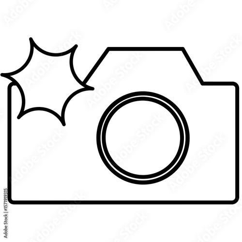 minimalist camera logo with flash on, transparent background