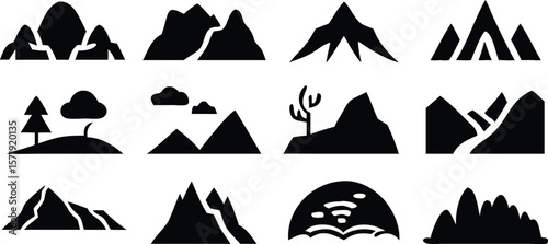 Mountain Landscape Silhouette Set  12 Unique Nature Scenes with Trees, Cacti & Peaks