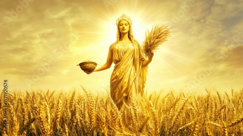 Golden Goddess of Harvest in Wheat Field