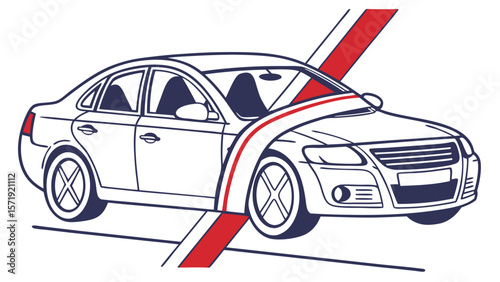 Car Repair & Service Illustration: Sedan Vehicle with Diagonal Comparison Stripe
