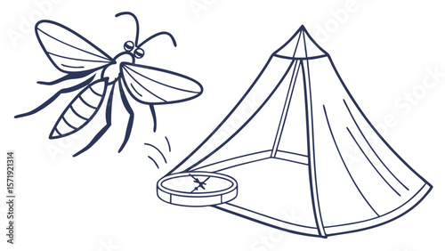 Mosquito Control System with Attracting Device and Net Illustration