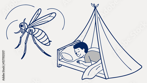 Protection from mosquitoes: Person sleeping peacefully under a net, safe from buzzing insect bites