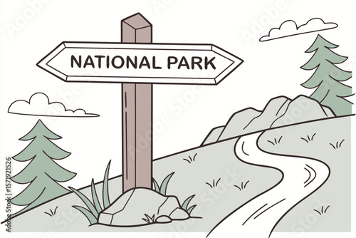  National Park Signpost with Trail Markers - Outdoor Navigation Vector