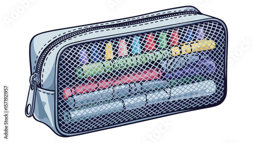 Pencil case with colorful stationery vector design for educational supplies and creative tools