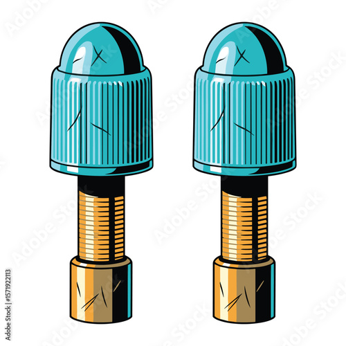 Retro illustration of valve caps for inner tubes, automotive part style design vector