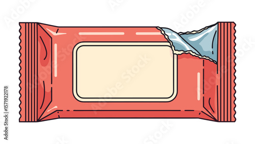 Illustrated Food Packaging Template with Tear Open Seal and Blank Label Space for Design