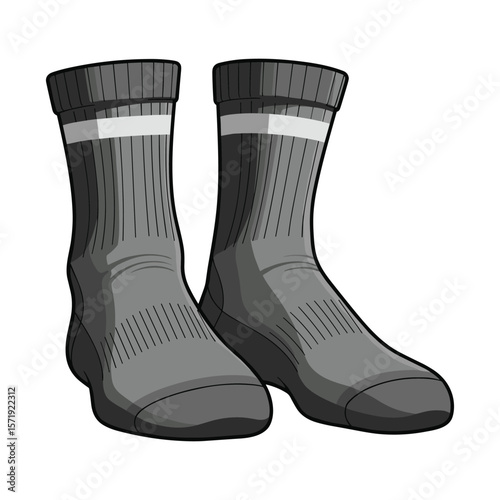 Pair of gray socks with white stripes vector illustration for apparel design ideas
