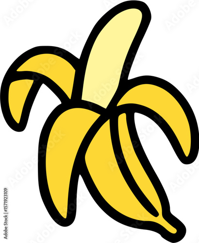 Cartoon Peeling Banana with Bold Outline