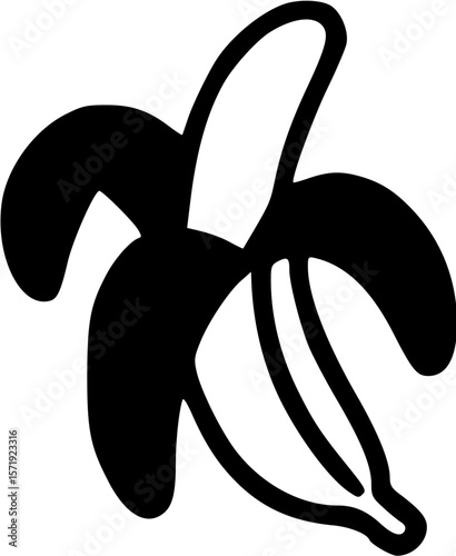 Stylized Black and White Banana with Peeled Skin, Vector Illustration