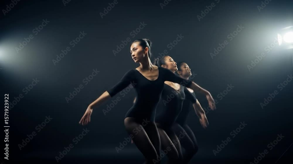 Elegant Ballet Dancers in Motion: Dark Studio Performance Elegant Ballet Dancers in Motion: Dark Studio Performance
