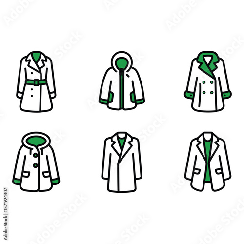Modern Minimalist Line Art Icons Six Stylish Winter Coats Jackets and Outerwear Designs