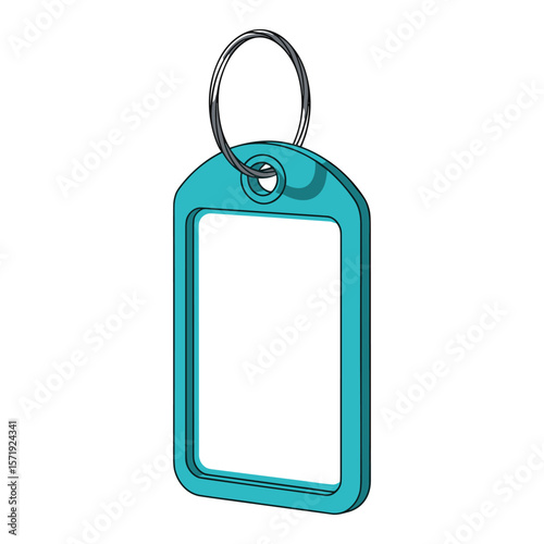 Turquoise key tag with metal ring isolated, mockup template ready for design placement