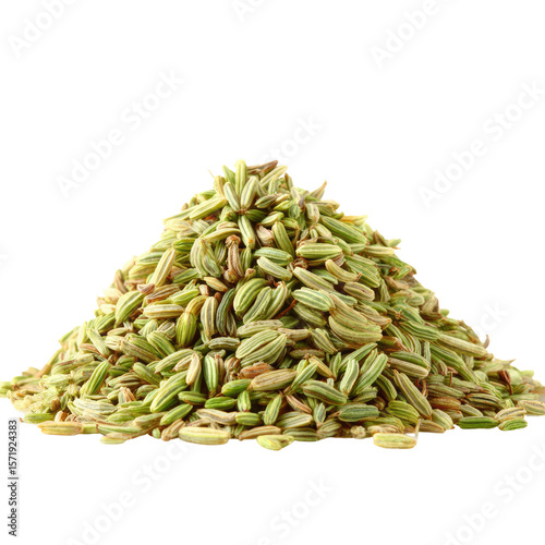 Pile of Dried Green Fennel Seeds on Transparent Background