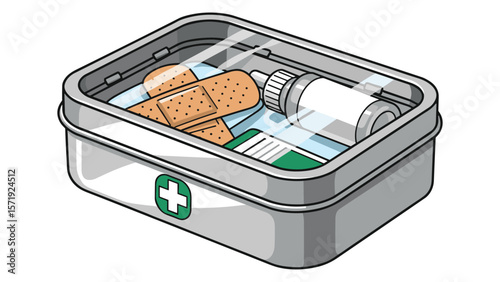 First Aid Kit Illustration with Bandages and Antiseptic Solution for Emergency Preparedness