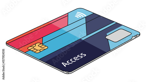 Isometric Illustration of Access Credit Card with Chip and Contactless Payment Symbol