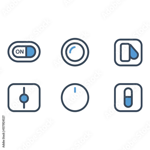 Modern UI On Off Switch Icons Clean Minimalist Blue and Gray Toggle Buttons for App Design
