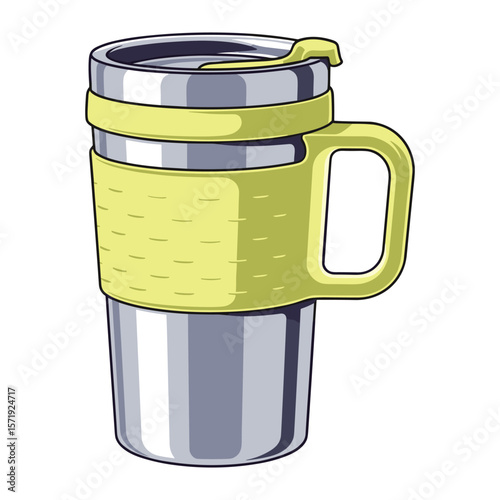 Reusable Stainless Steel Travel Mug with Green Sleeve Mockup for Creative Agency Use