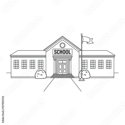 Simple Line Drawing of a School Building Educational Concept Back to School Minimalist Design Clean Style Vector Illustration