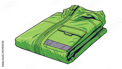 Folded Green Windbreaker Jacket Illustration, Outdoor Apparel Graphic, Vector Design, Camping Gear