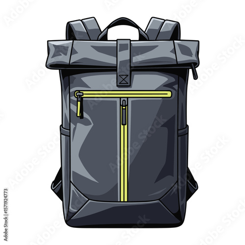 Stylish Gray Backpack Illustration with Yellow Accents for Design Mockups and Branding assets