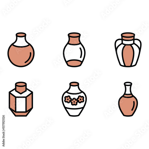 Six Minimalist Peach and White Vases Line Art Icons Home Decor Elegant Style