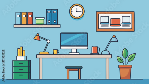Modern flat design illustration of a tidy home office desk setup