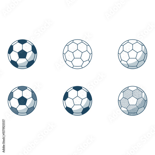 Six Stylish Soccer Ball Icons Line Art Flat and Stippled Designs for Web and Print