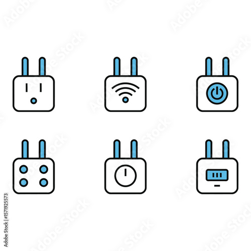 Smart Home Device Icons Minimalist Flat Design Power Wifi and Control Symbols