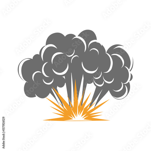 Explosion smoke cloud. Dust blast illustration. Danger hazard vector. Power concept.