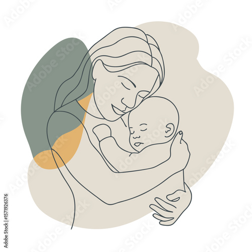 Mother child embrace. Parenthood love illustration. Family bond vector. Care comfort symbol.