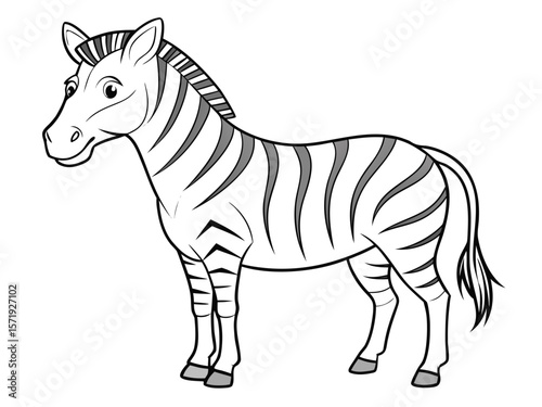 Cute cartoon zebra standing on a white background in profile view