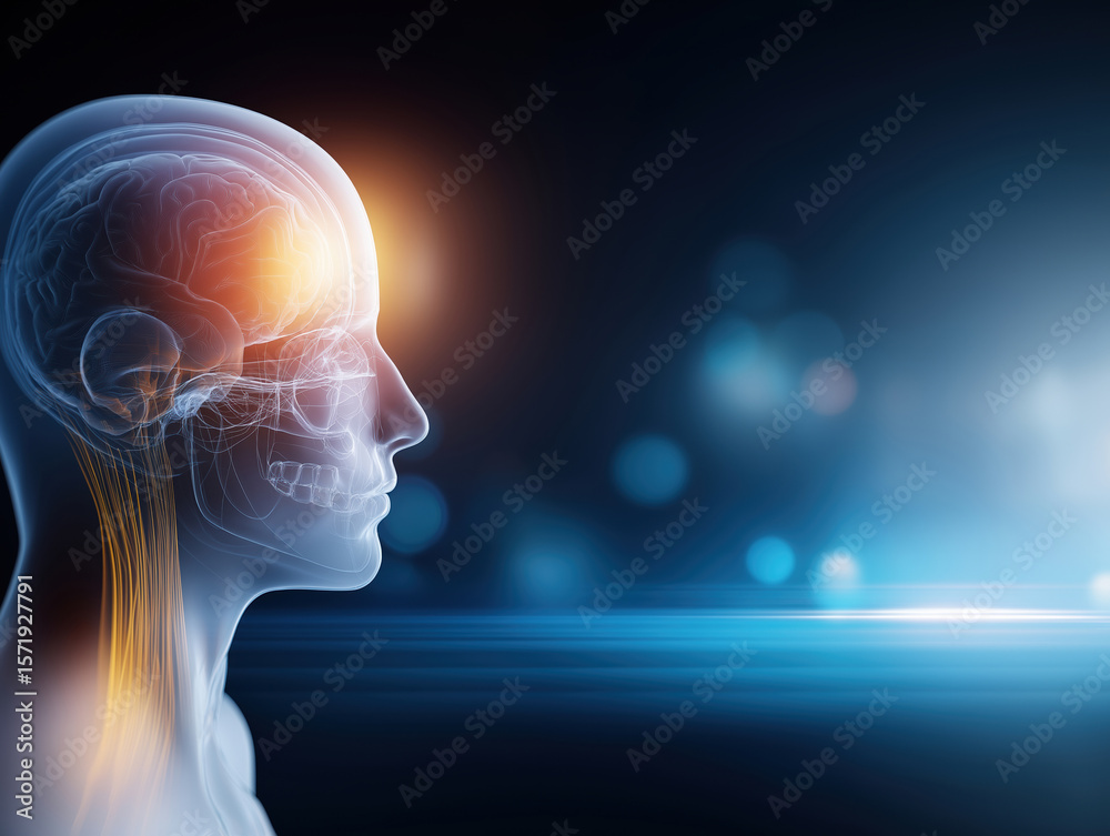Obraz premium Digital art showing neuroactivity in the human brain and nervous system