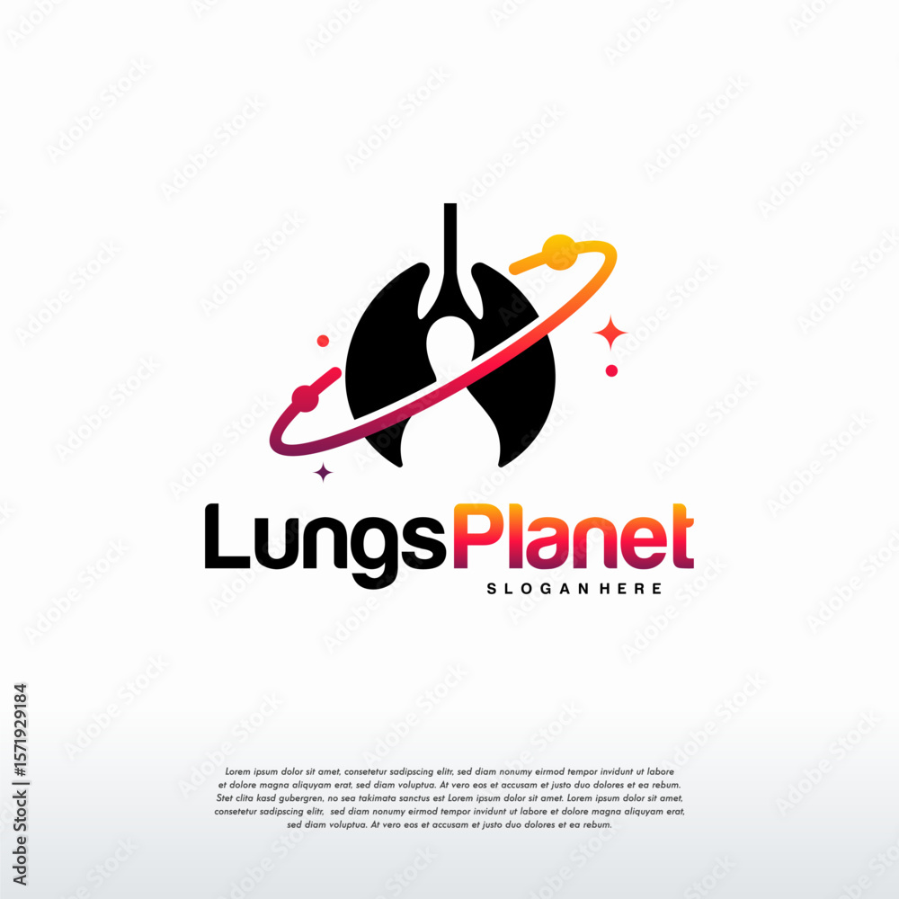 Fototapeta premium Lungs Planet logo designs concept vector, Lungs shield logo, Lungs Care logo template