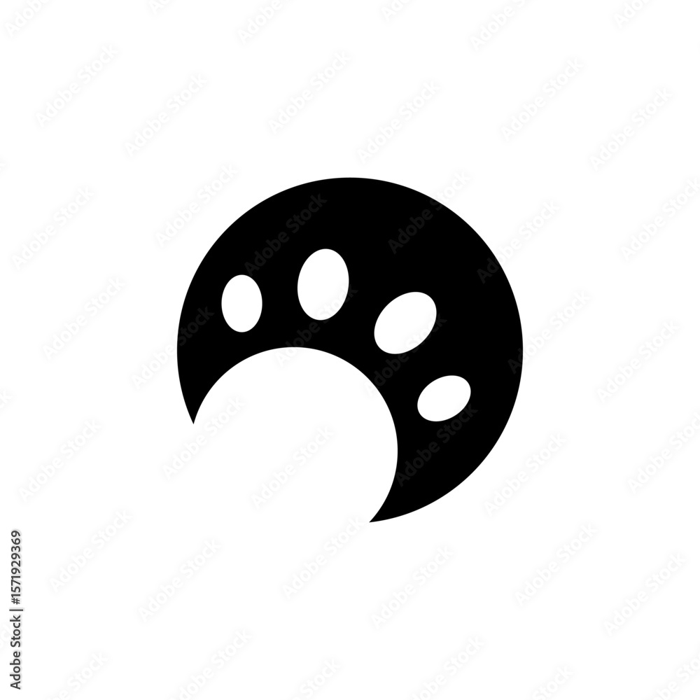 Fototapeta premium Unique black and white crescent moon design with paw print elements suitable for art or graphic use