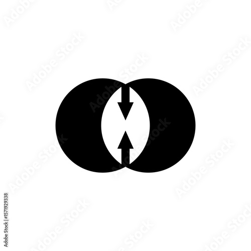 Symmetrical black and white graphic representing duality and balance in design with intersecting shapes