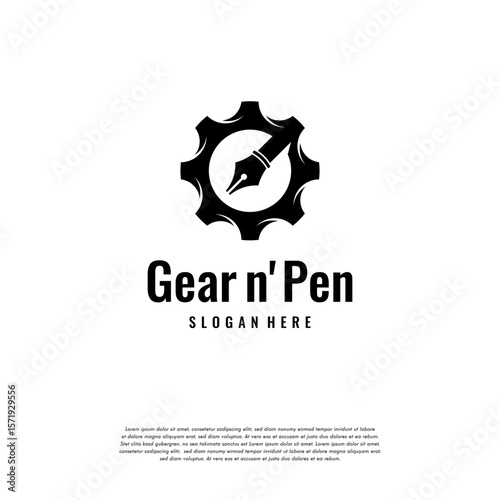 Gear and pen logo designs concept vector, Gear Mechanic logo designs