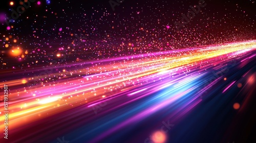 Vibrant, colorful light streaks across a dark background