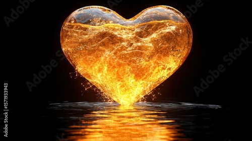 Fiery heart shape in water