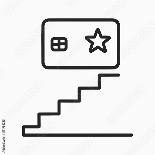 Outline Icon of Staircase Leading to Premium Credit Card – Financial Status Upgrade Concept
