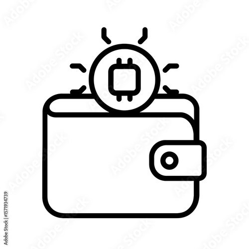 Outline Icon of Digital Wallet with Crypto Chip – Cryptocurrency Storage

