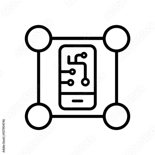 Outline Icon of Blockchain Network – Decentralized Connection Concept