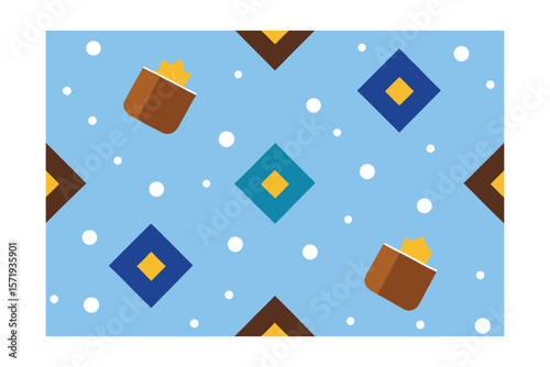 Seamless Tile Pattern Of Dreidels And Gelt On Snowy Background