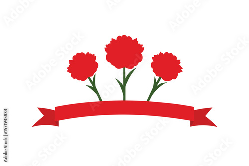 Red Carnations With A Slim Banner At The Bottom