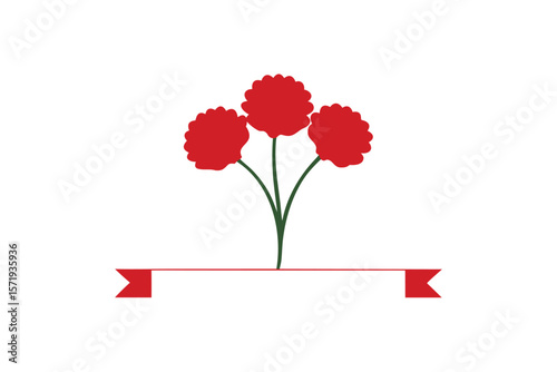 Red Carnations With A Slim Banner At The Bottom