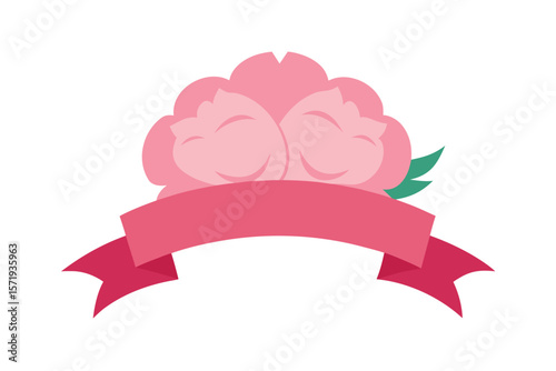 Pink Peonies With A Soft Curved Ribbon At The Base